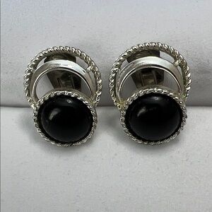Sarah Coventry Vintage Silver and Black Clip-On Earrings